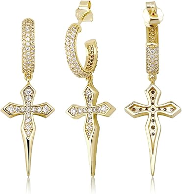 Aretes de moissanita de oro de 14 quilates, aretes de cruz de moissanita, aretes de moda para hombres