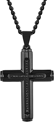 Colgante de cruz de acero inoxidable negro con diamante negro de 1/6 quilates