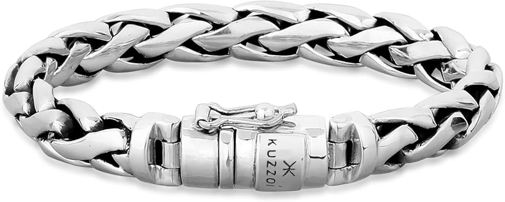 kuzzoi Pulsera redonda bizantina de plata de ley 925 para hombre, longitud 8,27 pulgadas - 9,05 pulgadas, ancho 0,39 pulgadas, 2.11 onzas