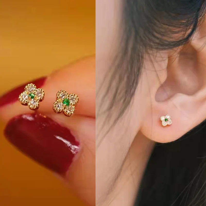 QYI-pendientes de oro amarillo de 18K para niña,