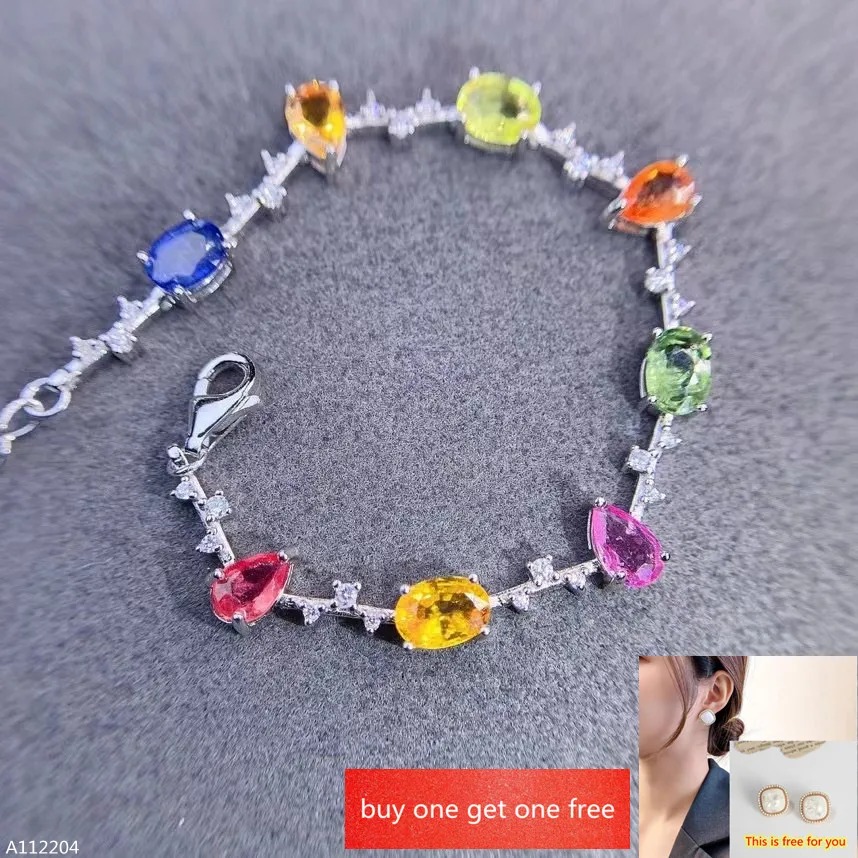 KJJEAXCMY-pulsera de plata de ley 100% y zafiro, joyería fina, Color Natural, gota de agua, pulsera Detectable, 925