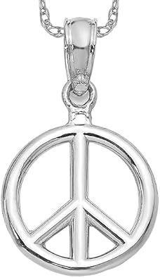 14K White Gold Peace Sign Inspirational Symbol Necklace Charm Pendant