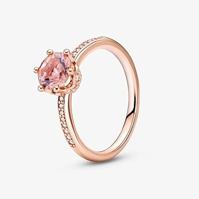 Pandora Anillo solitario de corona rosa brillante – Anillo de promesa para mujer