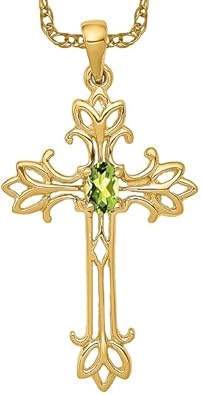 IceCarats 10K Yellow Gold Oval Green Peridot Holy Cross Necklace Gemstone