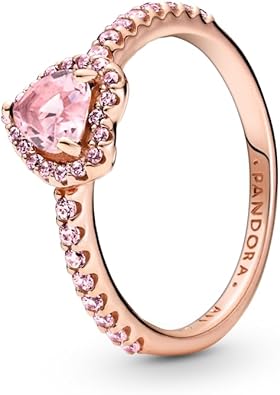 Pandora Anillo de corazón elevado brillante – Anillo de oro rosa para mujer –