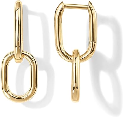 PAVOI Aretes colgantes de eslabones convertibles de oro de 14 quilates para mujer