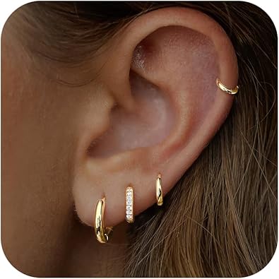 Juego de aretes de aro de oro para mujer,