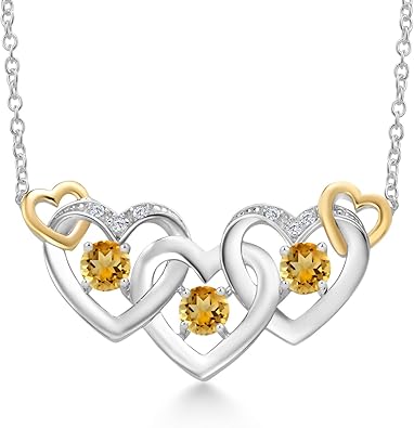 Gem Stone King Collar con colgante de plata 925 y oro amarillo de 10 quilates, citrino amarillo y diamante blanco cultivado en laboratorio para mujer