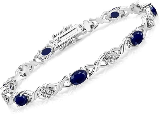 Gem Stone King Pulsera de tenis de plata de ley 925 con zafiro azul para mujer (4.44 quilates, piedra natal de septiembre