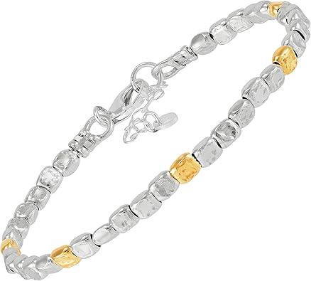 Silpada 'Fusion Blend' pulsera de plata esterlina con cuentas chapadas en oro amarillo de 14 quilates, 7 pulgadas + 1 pulgada, Plata Esterlina Oro amarillo