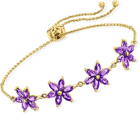 Ross-Simons Pulsera Bolo de flor de amatista de 3,50 qt en oro de 18 quilates