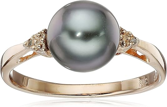 Amazon Essentials Anillo redondo de plata de ley con diamantes de 0.315-0.354 in de perlas cultivadas de Tahití