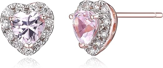 Amazon Essentials Aretes de oro rosa de 18 quilates sobre plata de ley, zafiro rosa creado