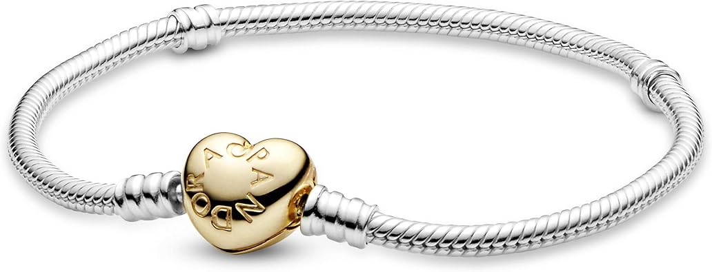 Pandora Moments - Pulsera de cadena de serpiente con cierre de corazón, pulsera con dijes compatibles con momentos,