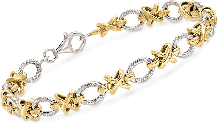 Ross-Simons Pulsera de plata de ley y oro amarillo de 14 quilates