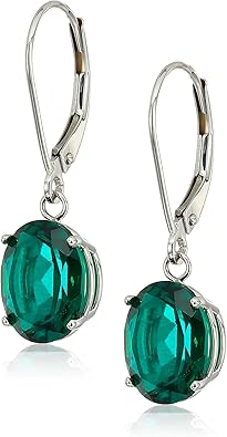 Amazon Essentials Aretes colgantes ovalados de oro amarillo de 14 quilates con topacio azul de diciembre para mujer,