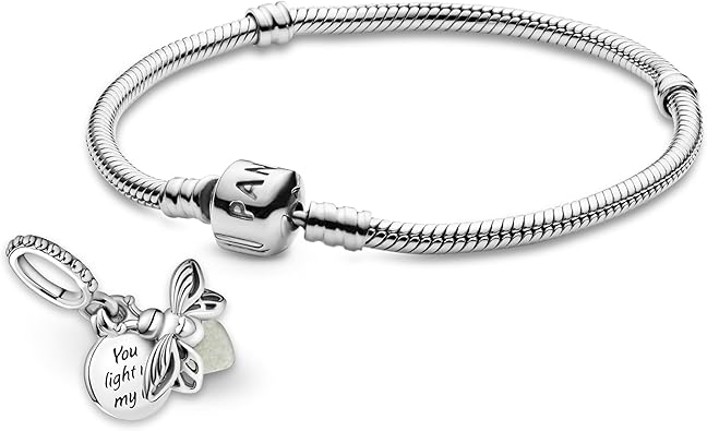 Pandora Paquete de joyas con caja de regalo – Pulsera colgante de luciérnaga que brilla en la oscuridad y momentos de plata