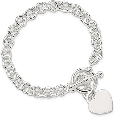 IceCarats Pulsera de plata de ley 925 grabable con corazón y eslabones de disco de amor