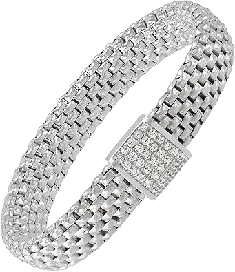 Silpada 'Guardami' - Pulsera elástica con circonita cúbica en plata de ley, 6.25"